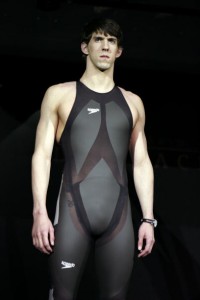 Speedo LZR racer swimsuit Michael Phelps modeling the new Speedo LZR racer swimsuit
